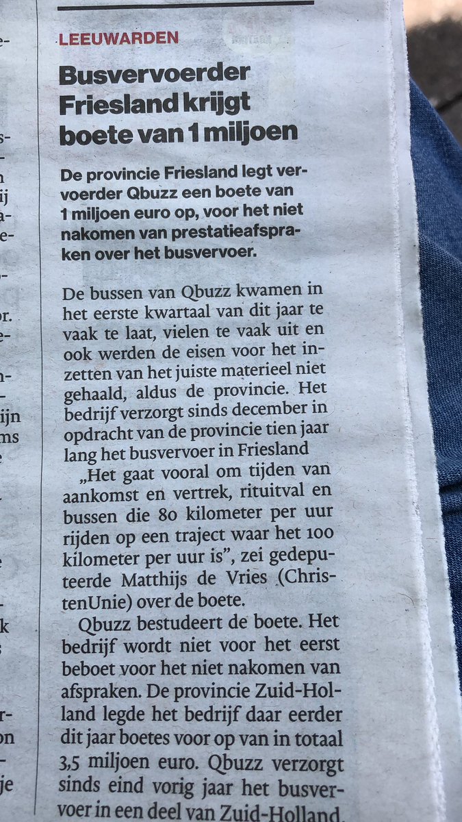 Het zal niet voor niets zijn dat <a href="/infoQbuzz/">Qbuzz</a> <a href="/Qbuzz_ZHN/">QbuzzZHN</a> zo’n boete krijgt. Wat een slechte klachtenafdeling die nooit reageerde op onze grieven nadat we letterlijk in de kou stonden in Leiden en we zelf maar moesten zien thuis te komen.