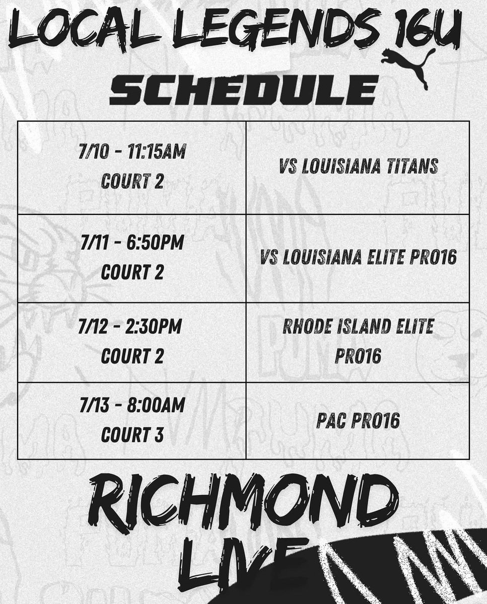 Derrius “D1” Jones (@derriusjoness) on Twitter photo Coaches here’s my Schedule this week for the Puma Pro16 Live Period in Richmond VA!! (July 10-13) <a href="/LocalLegendsNXT/">Local.Legends.VA.NxtPRO</a> Coaches here’s my Schedule this week for the Puma Pro16 Live Period in Richmond VA!! (July 10-13) <a href="/LocalLegendsNXT/">Local.Legends.VA.NxtPRO</a>