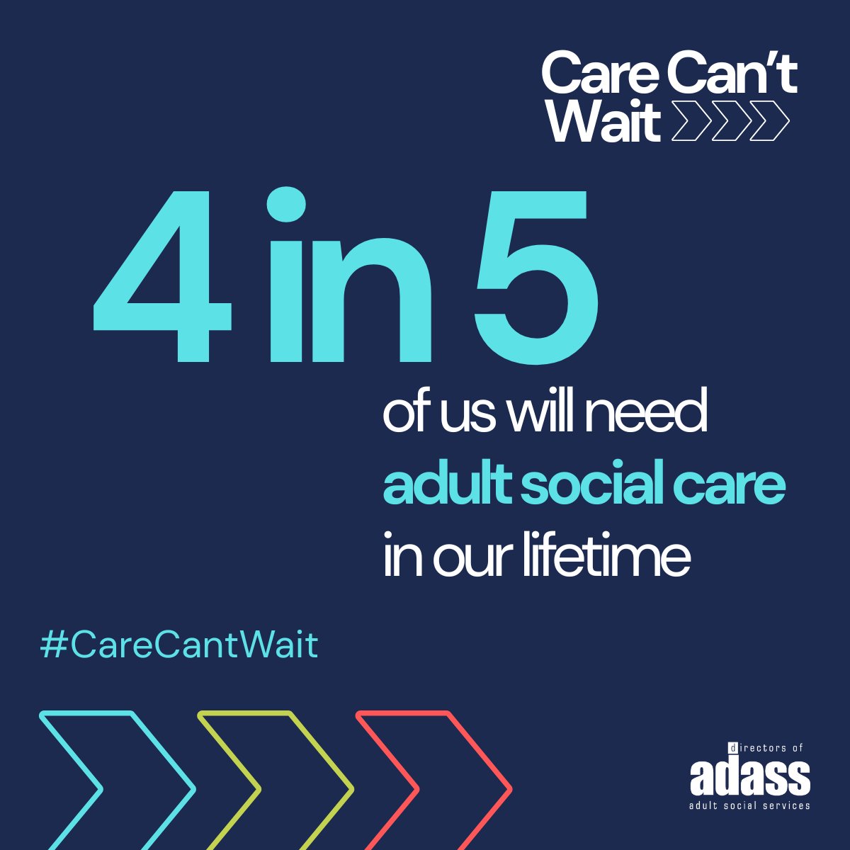 At its best, adult social care helps us live meaningful lives at home &amp; in our communities. 

4 in 5 of us are likely to need support in our lifetime because of things like illness, age, or disability. 

Social care affects us all. 

Join our campaign👇

adass.org.uk/care-cant-wait/