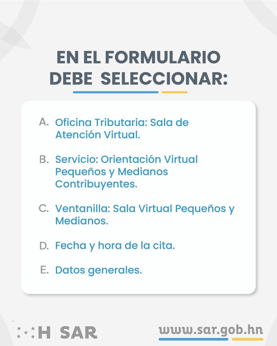 🙋🏻‍♀️⁉️ ¿Tiene consultas sobre sus declaraciones tributarias?

El SAR le ofrece atención personalizada a través de citas virtuales para apoyarle con el acompañamiento que necesite desde cualquier lugar. 🌎

🗓️ Reserve su espacio aquí: sar.gob.hn/citas-sar/