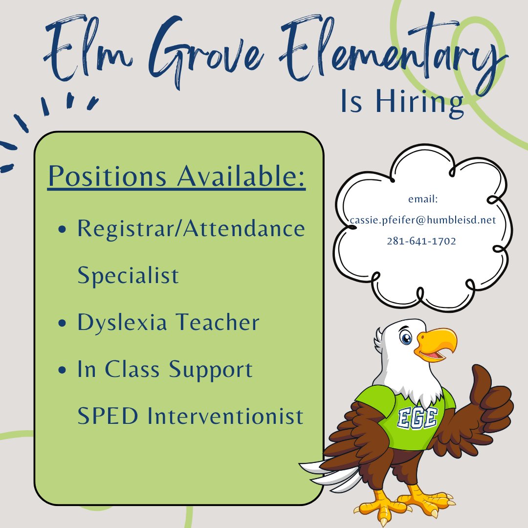 Elm Grove is the place to be.. Come join us! <a href="/HumbleISD_EGE/">Elm Grove Elementary</a> <a href="/HumbleISD/">Humble ISD</a>