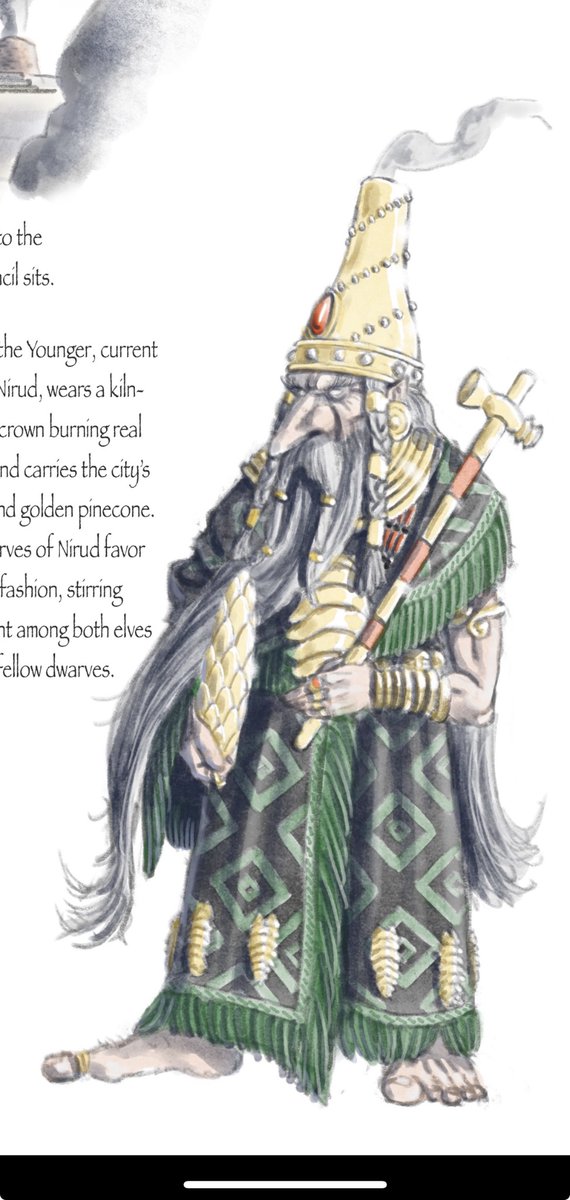 Here is Ilmig, King of Nirud, wearing the kiln-shaped crown that bears smoking incense. I just made a post fleshing out the city’s lore, with a special focus on the dark days of the Tyranny of Nilab, when troll mercenaries roamed the streets.