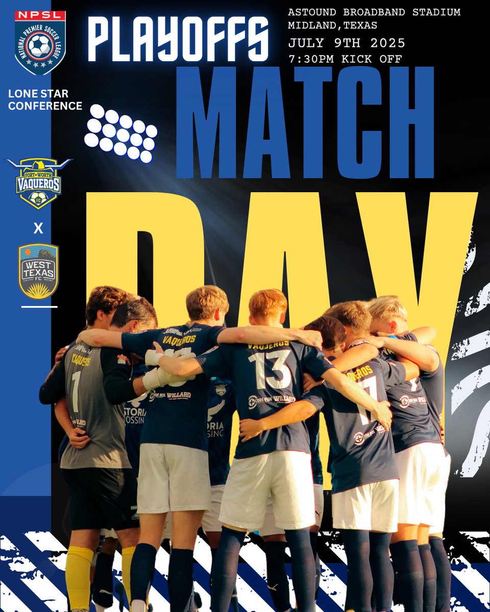 Fort Worth Vaqueros (@ftworthvaqueros) on Twitter photo Here we go! Playoffs 2025 are here!
We play tonight vs @westtxfc in the first round of the <a href="/npslsoccer/">National Premier Soccer League (NPSL)</a> If you want to support from Fort Worth, make sure and head to the Official Watch party at <a href="/cowtownbrew/">Cowtown Brew Supply</a>. Kick off is at 7:30pm
#vamosvaqueros #somosvaqueros🤠❤️ #wearefortworth Here we go! Playoffs 2025 are here!
We play tonight vs @westtxfc in the first round of the <a href="/npslsoccer/">National Premier Soccer League (NPSL)</a> If you want to support from Fort Worth, make sure and head to the Official Watch party at <a href="/cowtownbrew/">Cowtown Brew Supply</a>. Kick off is at 7:30pm
#vamosvaqueros #somosvaqueros🤠❤️ #wearefortworth