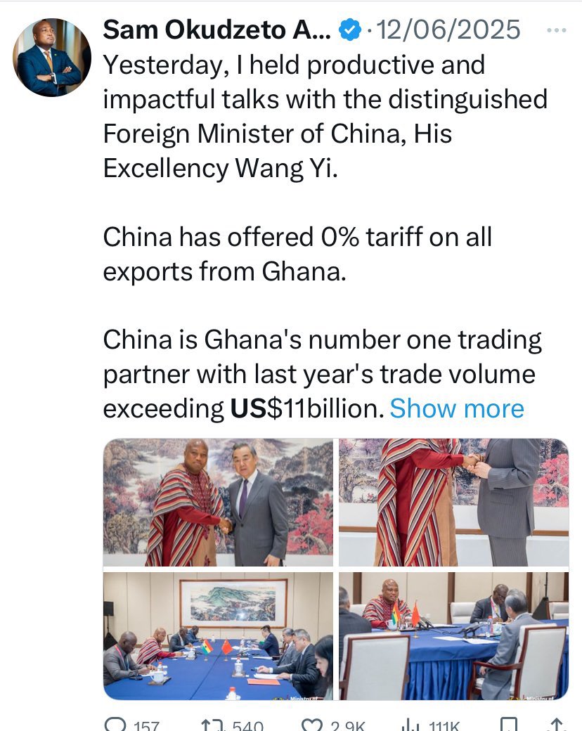 _Fiifi_Sage's tweet photo. Humpty Dumty, Okudzeto Ablakwa was all over the place singing praises to himself on China’s decision to offer 0% tariffs on trade to all African countries.

Today, his minions have turned around to tell us not to blame him on US government’s decision to review travel policies that have affected Ghana, reducing the value of our passports. Gyama mo yale!