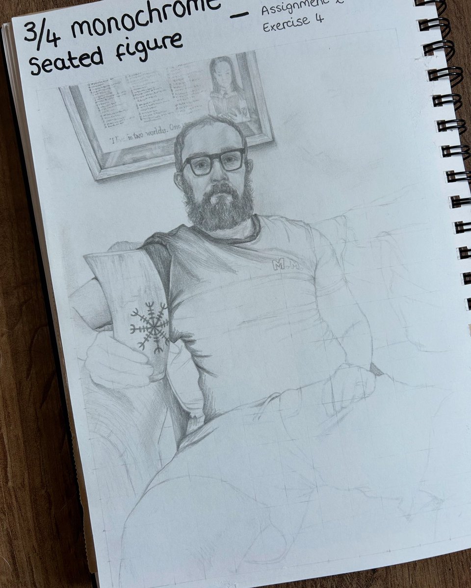 drawingsbydanni's tweet photo. Another “Alex At Home” progress update!✏️

I’d say I’m almost half way now, and I’m actually very happy with the way it’s going! I just hope I don’t mess it up in the 2nd half🫣

#portrait #LondonArtCollege #artstudent https://t.co/P9O5hK47x8