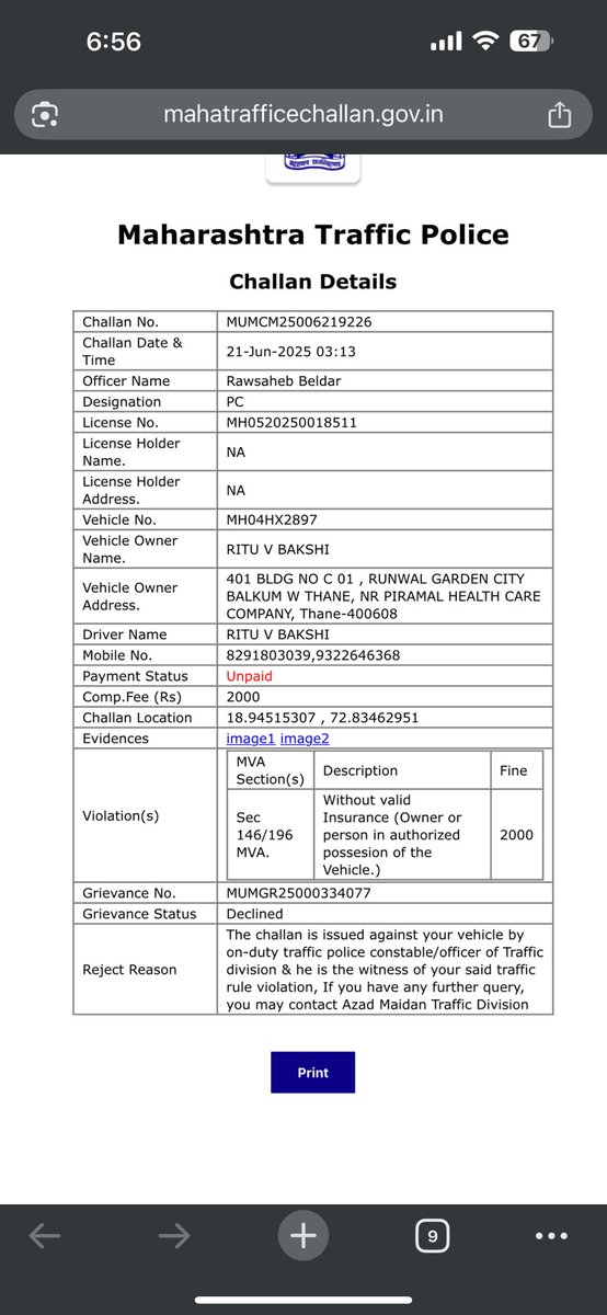 mukeshbhatia33's tweet photo. @MTPHereToHelp  challan has been issued on 21st June, 2025 showing vehicle has not valid insurance on the said date, but insurance has been renewed on 28th May 2025, from @IGodigit valid upto may 2026 if officer incharge can’t see documents online, what is use of digitalisation https://t.co/d5UB9VeVHl