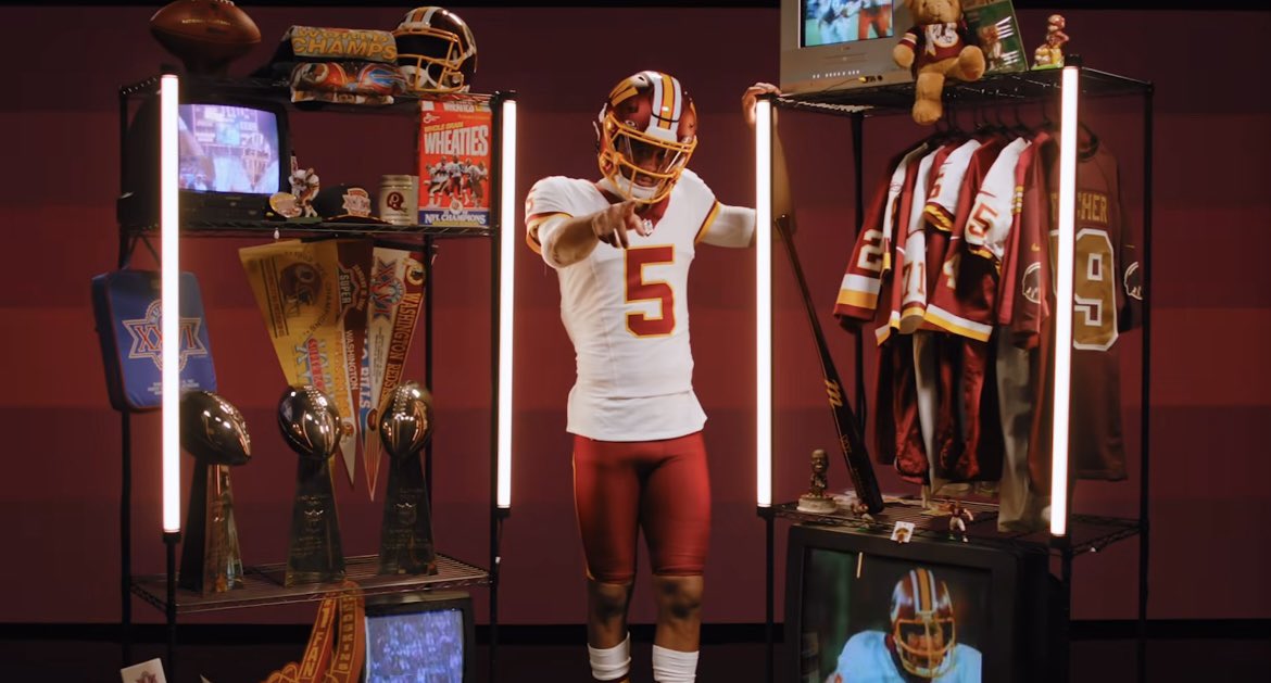gabefoster4all's tweet photo. Anyone else notice the jersey rack in the back of the Redskins video… could this be a sign? #httr #commanders #redskins https://t.co/WF5vHBxsVV