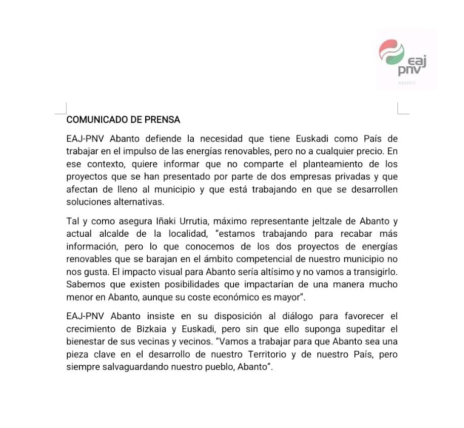 eajpnvabanto's tweet image. Posicionamiento de @eajpnvabanto sobre  las lineas de alta tensión:

Araba-Zierbena
Vellegón ( Cantabria)- Abanto

NO compartimos el planteamiento de ambos proyectos

El impacto visual sería enorme. No vamos a transigir

Energía renovable SI pero NO a cualquier precio.