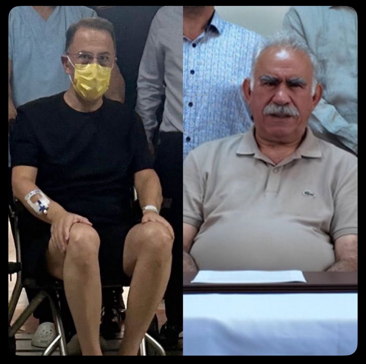 🩸Soldaki Murat Çalık, suçu bile ispatlanmadan hasta haliyle tutsak edilen…

Sağdaki ise nice insanın kanına girmiş cani bir terör örgütünün elebaşı olup, iyi bir bakımla semirmiş, keyfi yerinde…

Türkiye’nin  ne halde olduğunu yeterince anlatan iki fotoğraf!..