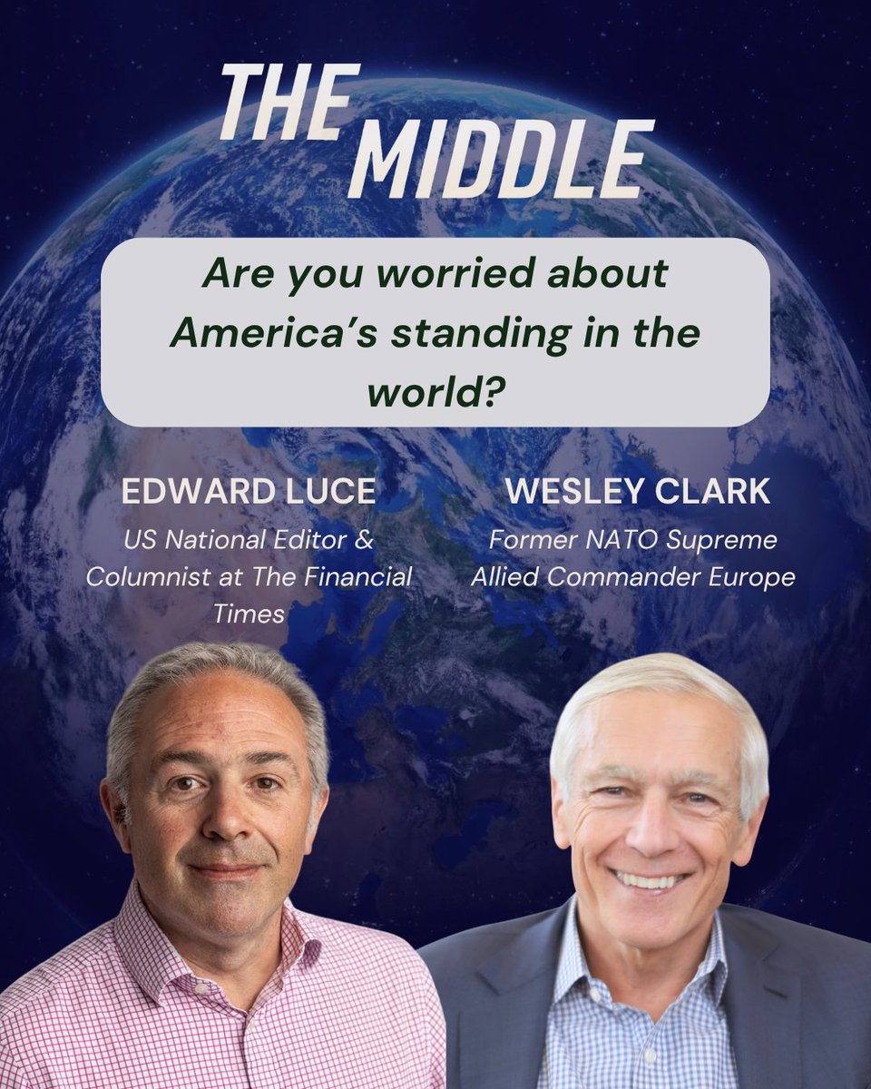 TheMiddle_Show's tweet image. This week, we're asking if you're worried about America's standing in the world.
We'll be joined by the @financialtimes' @EdwardGLuce and @GeneralClark, former Supreme Allied Commander Europe @nato
Tune in Thursday at 8pm CT on your local NPR station or catch the livestream.