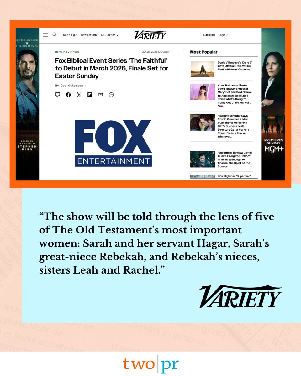 This Variety piece captures why we’re so excited for FOX's "The Faithful," premiering March 2026!

This powerful series tells the stories of five iconic women of the Old Testament—Sarah, Hagar, Rebekah, Leah, and Rachel—and we can't wait.

Read more: variety.com/2025/tv/news/f…