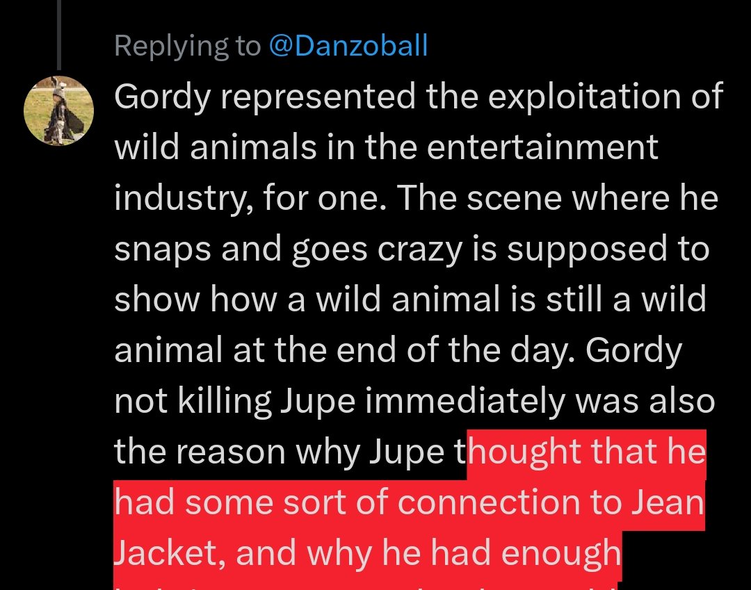 lathanders's tweet photo. @Danzoball somebody more well spoken than me might have been able to explain this more eloquently, but. TLDR: Gordy serves as a thematic mirror to Jean Jacket and Jupe represents people who exploit wild animals for entertainment https://t.co/BqNqOKhTYr