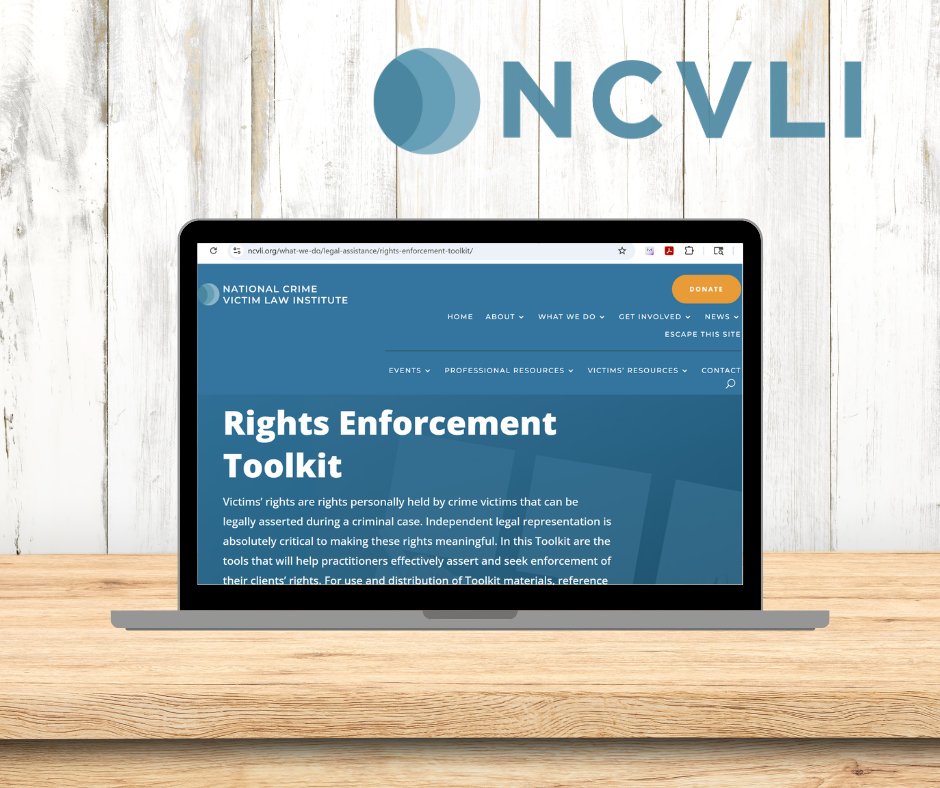 NCVLI's tweet image. Whether you're an advocate or attorney, NCVLI’s Rights Enforcement Toolkit is packed with resources to help you understand victims' rights so that you can help victims assert those rights in court.
➡️ ncvli.org/what-we-do/leg…
#VictimsRights