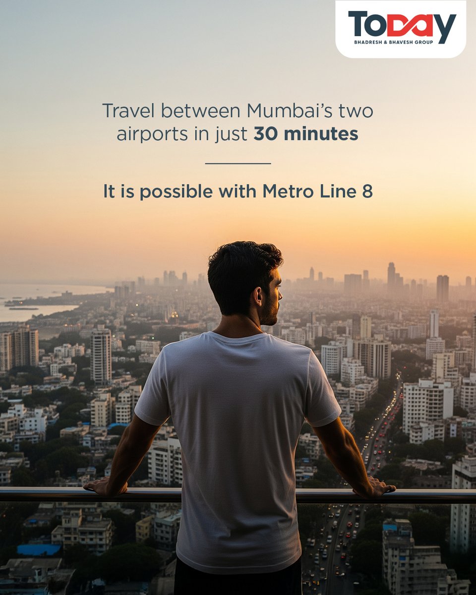 Today_Group's tweet photo. Mumbai’s next leap is here!
Metro Line 8 will connect CSMIA to Navi Mumbai Airport in just 30 mins unlocking real estate, boosting growth & reshaping Mumbai 3.0.
From Airoli to CBD Belapur, the future rides the metro.
#TodayGroup #HappinessFirst #HereForever #MumbaiMetro https://t.co/PUBNIRHyLx