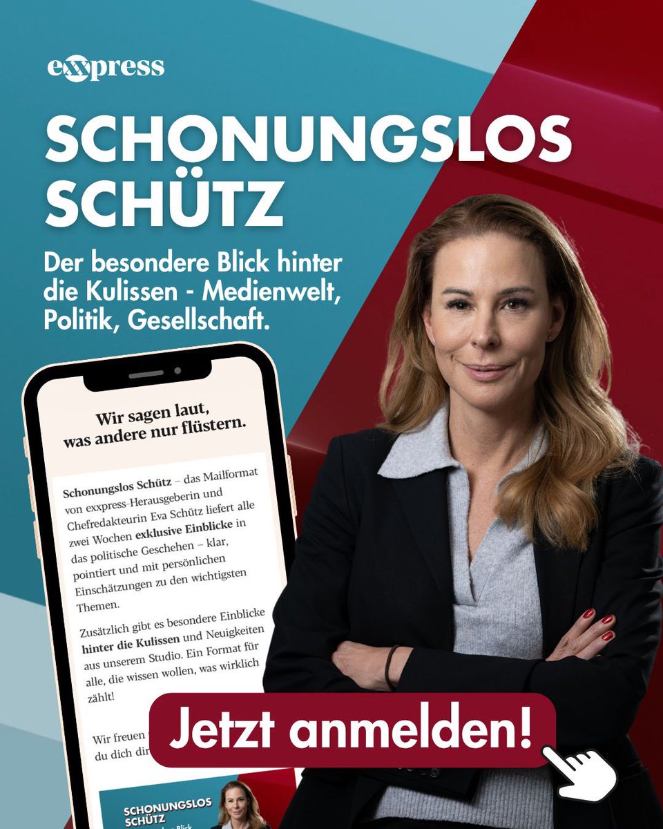 EvaSchutz's tweet image. „Schonungslos Schütz“ – mein persönlicher Newsletter mit klaren Einblicken in Politik, Medien und unser Studio! Alle zwei Wochen, ehrlich, pointiert & direkt. Ich freue mich, wenn du mitliest! Jetzt anmelden: be.unser.exxpress.at/schonungslos-s…