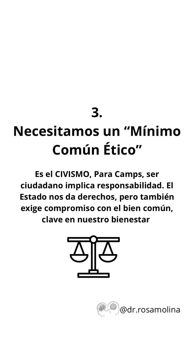 Por aquí algunas ideas clave de la filósofa Victoria Camps para pensar la vida buena y el rol del ciudadano:

1️⃣ La verdadera autoayuda es la cultura.
Camps insiste en que cultivarse a uno mismo es el camino más auténtico hacia el bienestar. Las humanidades (la filosofía…