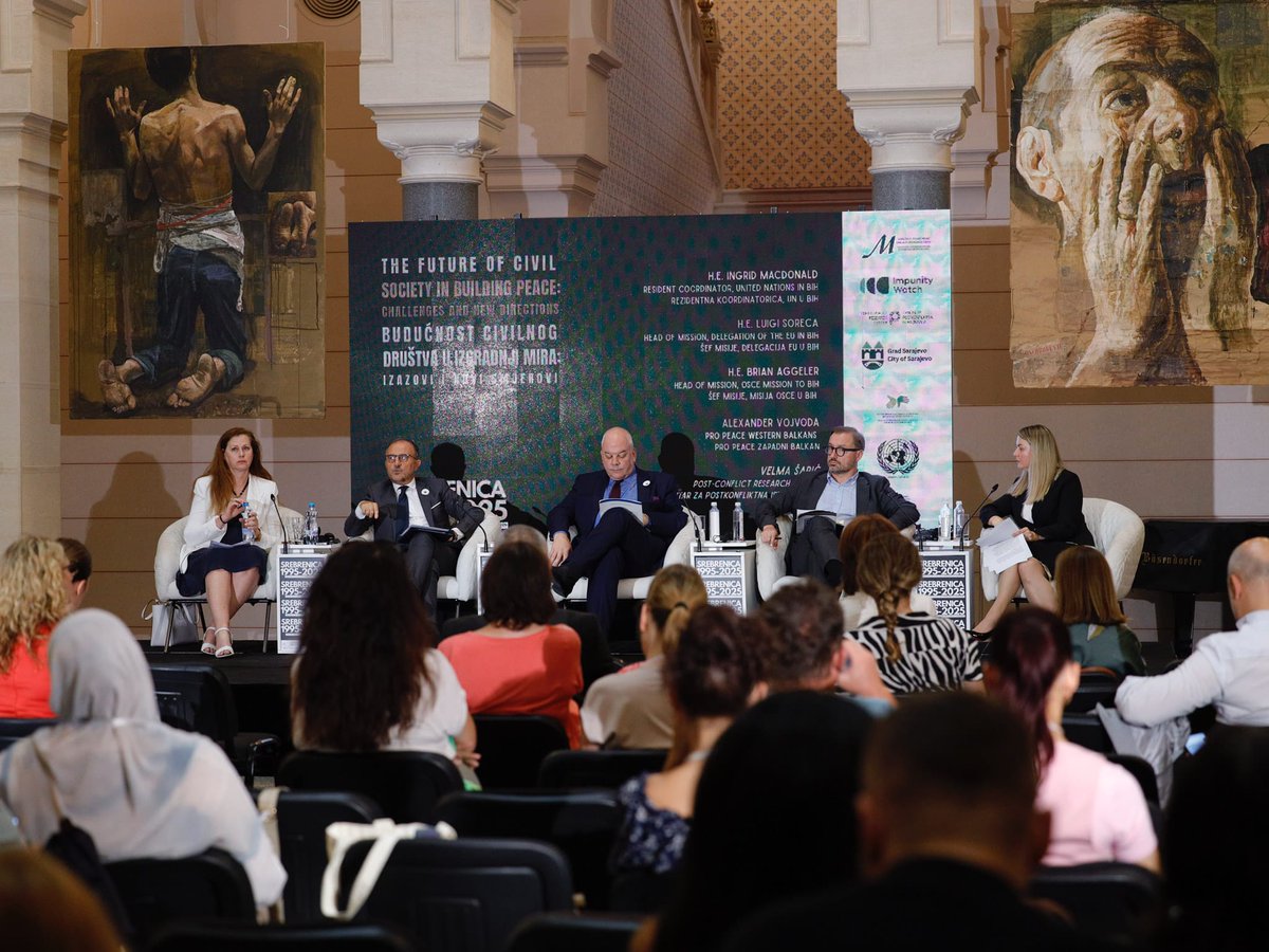 MacdonaldIngrid's tweet image. Grateful to @PCRCBiH for organising the #Srebrenica30 Conference & opportunity to speak about the immense efforts of survivors and CSOs from 🇧🇦. They have long led the fight for justice, truth and honouring the victims, encouraging the next generation to be champions of peace 🕊️.
