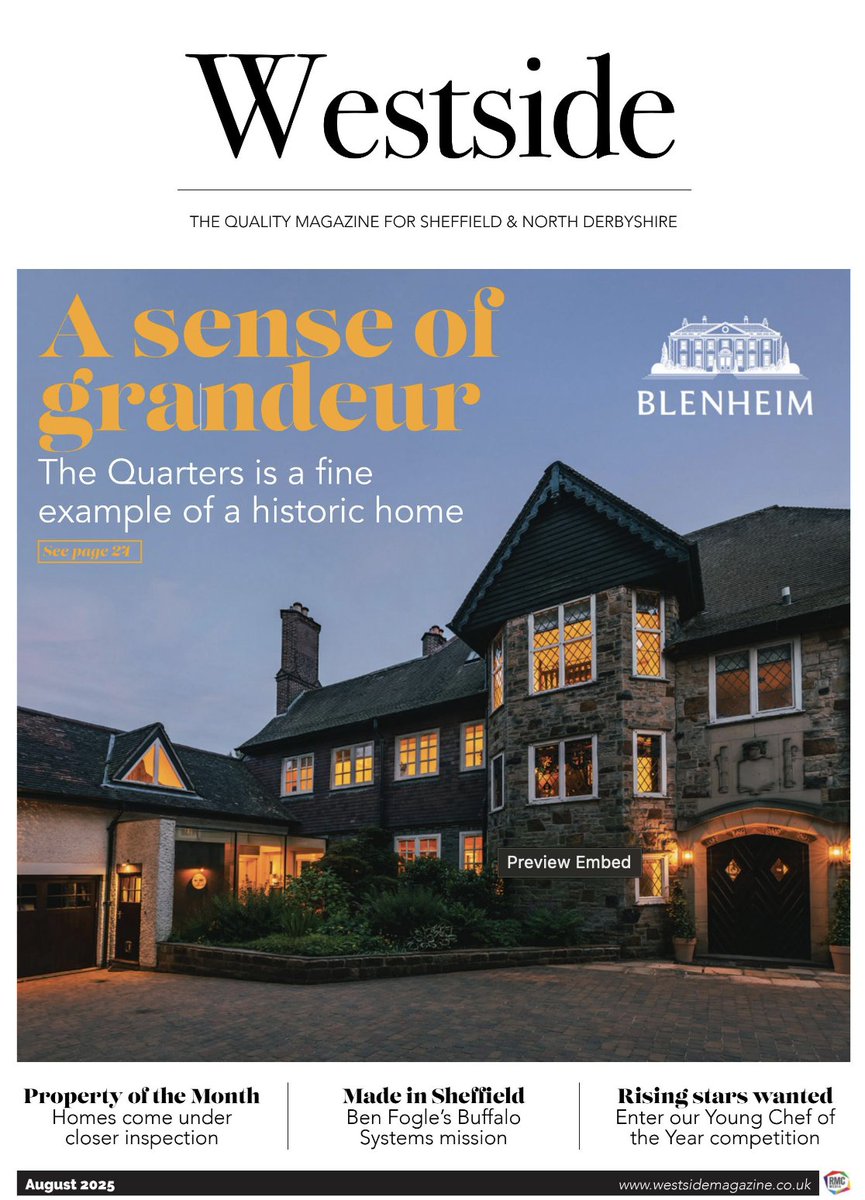August 2025 issue of Westside Magazine is out NOW 🎉
A sense of grandeur... The Quarters is a fine example of a historic home, property of the month, made in Sheffield and rising stars wanted.
Read now👇
westsidemagazine.co.uk