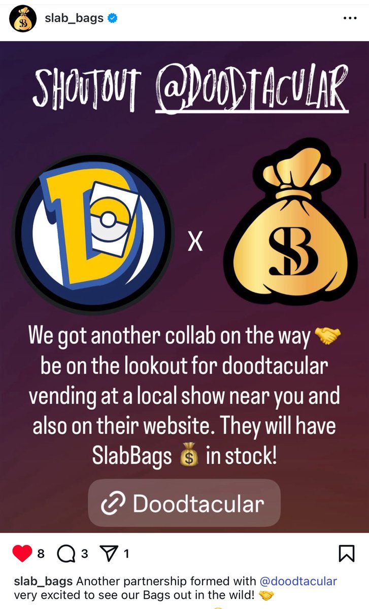 Doodtacular's tweet photo. We are excited to announce that we are now selling @slab_bags at card shows and online!  

If you’re looking for a highly functional bag that also happens to be the COOLEST way to display your favorite slab then look no further! 💰 https://t.co/qRKD14eiV5