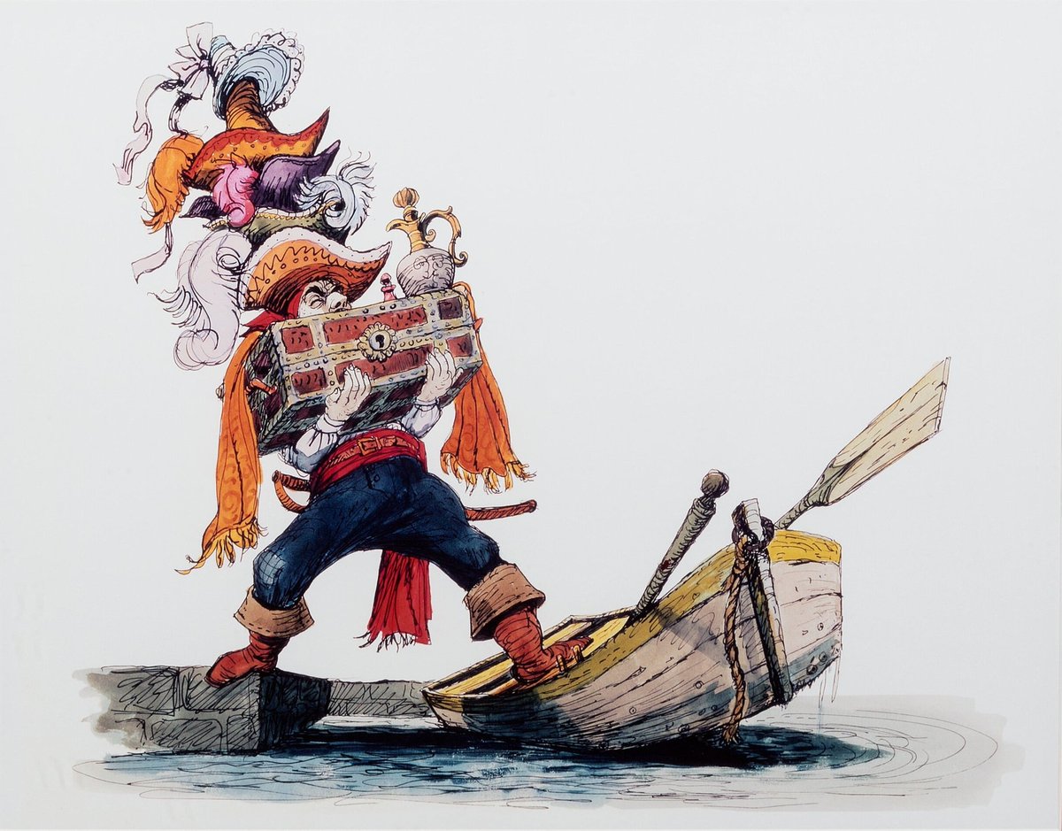 🎨 Arte conceptual de la atracción original de Piratas del Caribe (1967)  realizado por el legendario animador Marc Davis, image size:1200x939