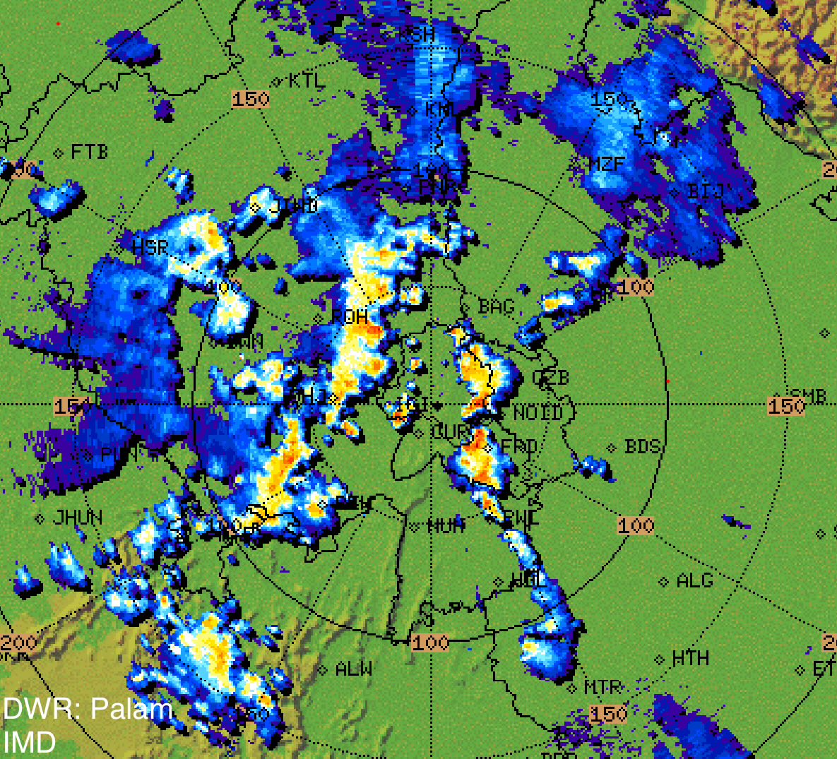Nowcast-4
Scattered intense thunderstorms are developing over East Delhi, Faridabad, and adjoining Haryana will bring widespread Heavy rains with thunderstorms in next 3hrs across #Sampla, #Jhajjar, #Rewari, #Alwar, #Dwarka, NE-W-S #Delhi, #Gurgaon, #Faridabad, #Ghaziabad,