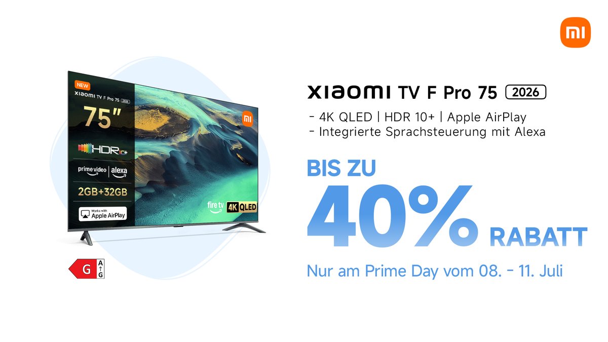 ✨ Für alle, die groß träumen: Zum Prime Day 2025 gibt’s 40 % Rabatt auf unser Xiaomi F Pro 75 Zoll! 
👉 Jetzt zuschlagen &amp; Heimkino neu erleben: ams.xiaomi.net/EgKlPEyE