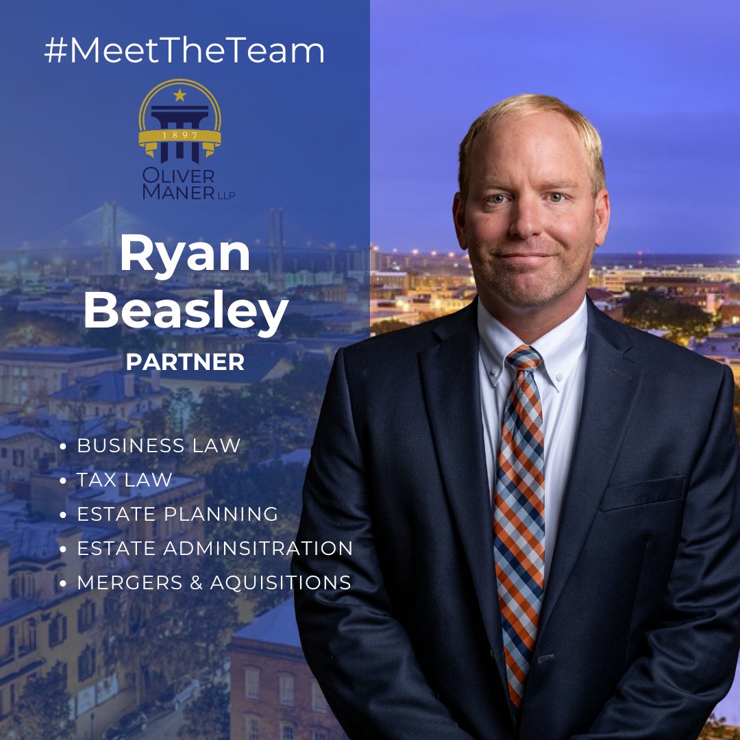 #MeetTheTeam: Meet Ryan Beasley, a talented Partner at Oliver Maner whose practice focuses on business and tax law, mergers and acquisitions, and estate planning and administration. 

🔗 Learn more about Ryan and his work here: olivermaner.com/lawyers/ryan-b…