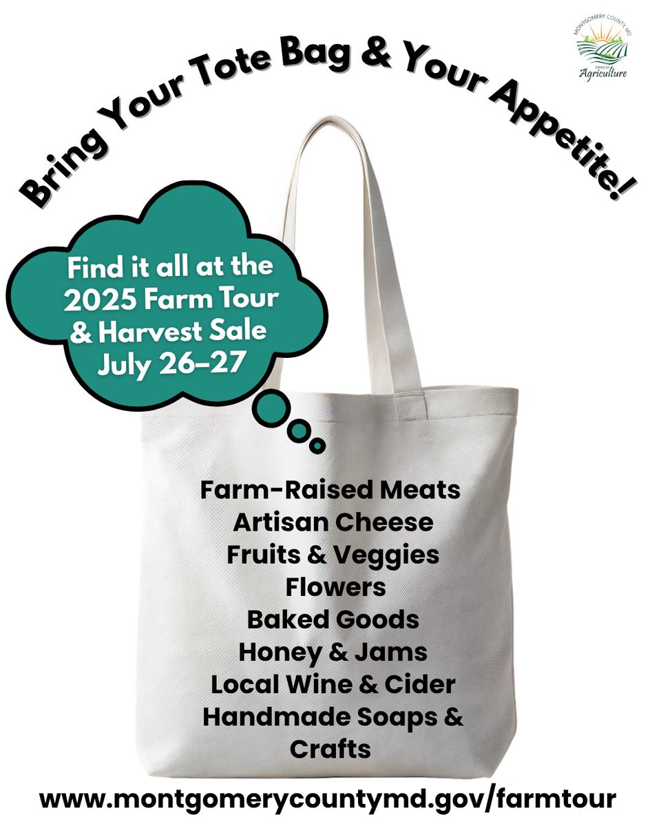 MoCoOAG's tweet image. Come hungry & bring a tote! From artisan cheese & pasture-raised meats to local wine, cider, and flower bouquets, the Farm Tour is the perfect place to stock up on summer favorites and support local makers.
#FarmTour2025 #SupportLocalFarms #FreshFromTheFarm #MontgomeryCountyMD
