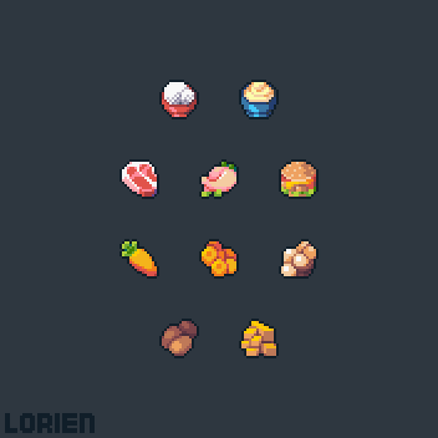 LorienPixel's tweet image. 16x16 food icons for the “Best In Show” game by ScreamingCat Games.
#pixelart #ドット絵