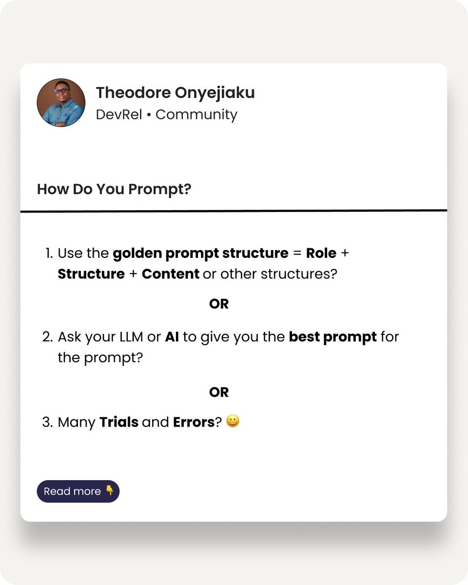 How do you prompt your AI?

Once upon a time, knowing how to Google like a pro was a top-tier skill. Prompting AI might just be the newest skill.

So, how do you prompt correctly so that the AI or LLM (ChatGPT, Gemini, Claude, etc.) can give you accurate answers?

👇 Drop your