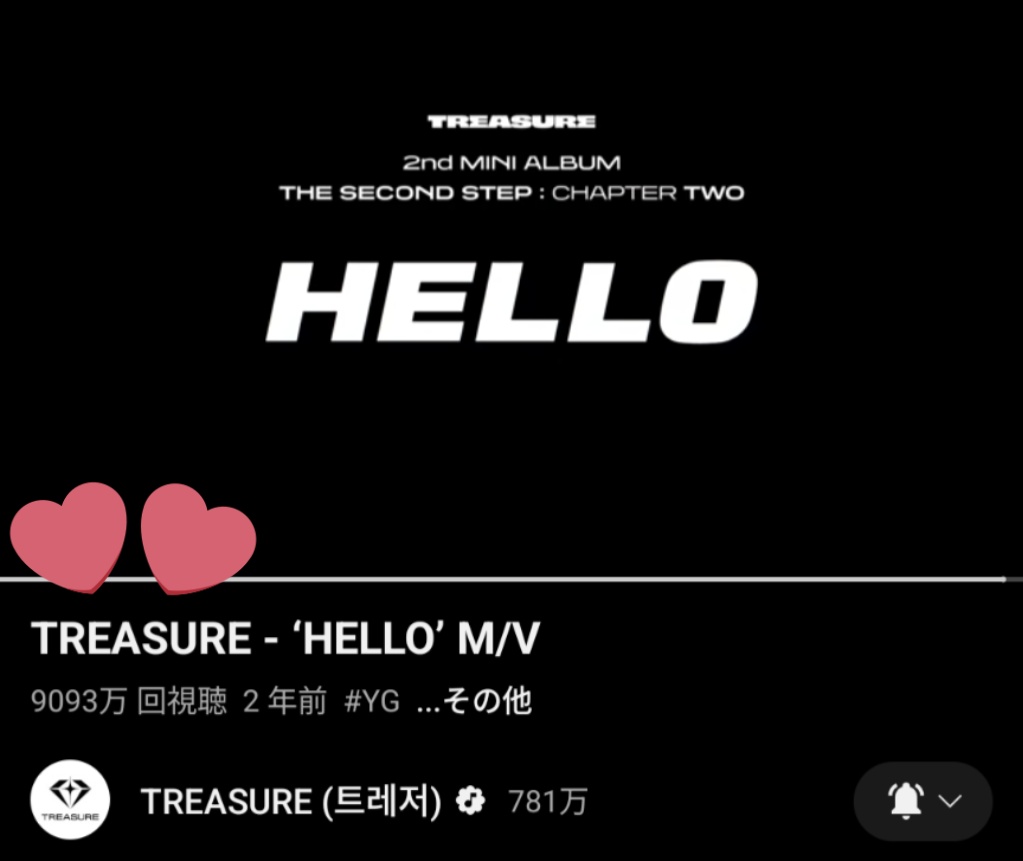 C67836's tweet photo. #TREASURE #HELLO 1億回再生目指してコツコツ毎日必ず聴いてます🥰
8/7 #デビュー5周年 までに達成してTREASUREとトゥメ皆で喜びたいな☺️
🔗https://t.co/cjDPMkbSmg
#TREASURE #트레저 #2ndMINIALBUM #THESECONDSTEP_CHAPTERTWO #MV #HELLO #HELLOeverywhere #YG https://t.co/zHq07mHnXH