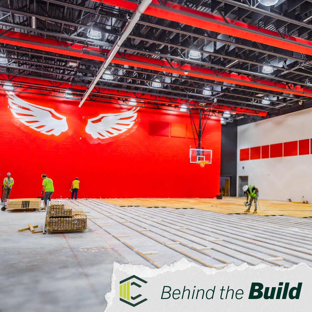 Behind the Build: @milford_schools Middle School Gymnasium 

What you see:
• Acoustic sound panels are being installed to reduce echo and enhance sound quality.
• On the floor, crews are laying down sleepers and plywood, the subfloor system.

congerbuilt.com/portfolio-item…
