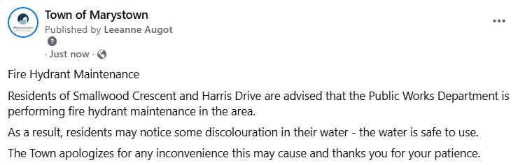 Fire Hydrant Maintenance - Harris Drive Area