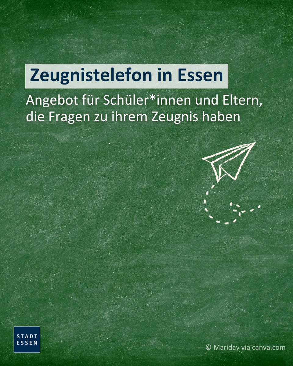 Essen_Ruhr's tweet image. Über 80.000 Schülerinnen und Schüler erhalten derzeit ihre Zeugnisse. 🏫
Das Zeugnistelefon steht Eltern und Schüler*innen wieder für allen Fragen rund um das Zeugnis zur Verfügung. ☎️
ℹ️ t1p.de/Zeugnistelefon…
#stadtessen #essenruhr #zeugnistelefon