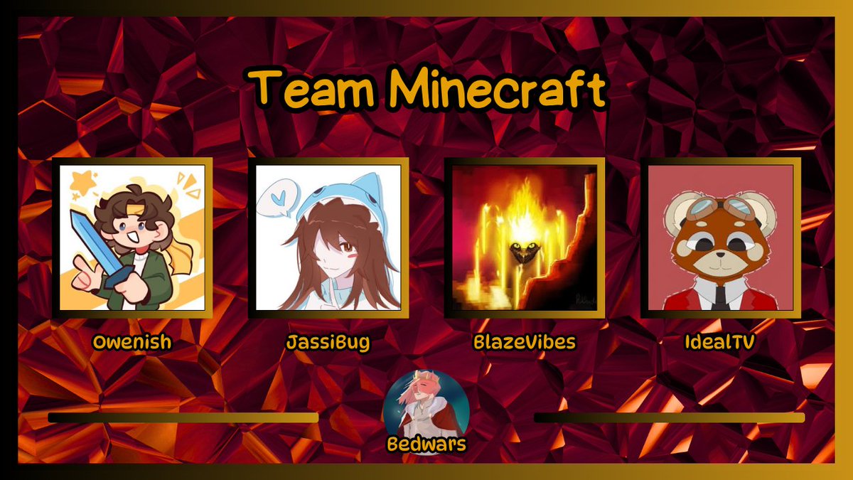 Introducing Team Minecraft!

<a href="/owenish_/">Owenish</a> <a href="/JassiBug/">Jassi🐞</a> <a href="/ItsBlazeVibes/">BlazeVibes</a> IdealTV

Watch them in our Streamers Against Cancer Bedwars Tournament on Sunday 20 July at 5am EST / 10am BST!