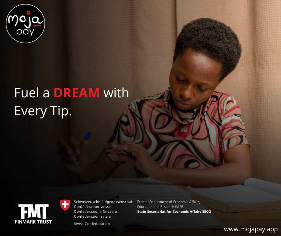 Fuel a Dream with Every Tip.

Your tip and gesture can fuel the dream of a young student completing their studies.

📲 Start tipping today. Download mojaPay app.

#makeitcount #dreaming #studentgoals #mojaPay #tippingsolution #tipping #tip #students #studying
