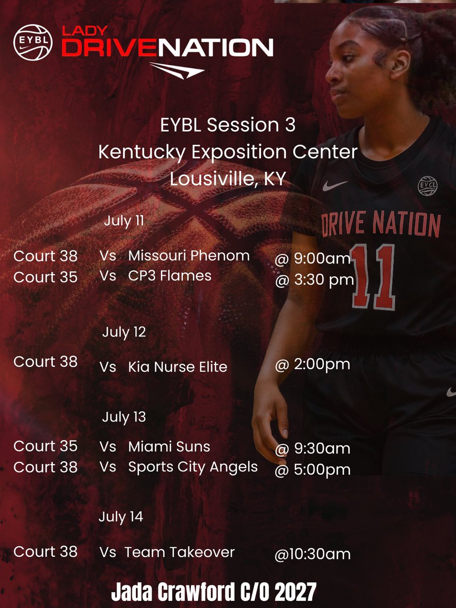 Here’s my schedule for Nike Session 3. <a href="/LadyDriveNation/">LADY DRIVE NATION</a> <a href="/SouthernMissWBB/">Southern Miss Women's Basketball</a> <a href="/OleMissWBB/">Ole Miss Women's BB</a> <a href="/RazorbackWBB/">Razorback Women's Basketball</a> <a href="/AStateWB/">Arkansas State Women's Basketball</a> <a href="/LittleRockWBB/">Little Rock WBB</a> <a href="/HarvardWBB/">Harvard Women's Basketball</a> @LouisianaTechWbb