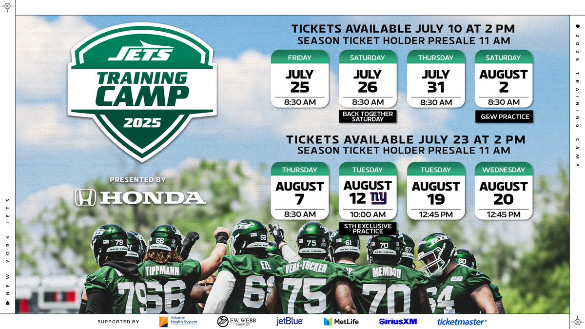 nyjets's tweet photo. 🚨MARK THOSE CALENDARS🚨

here's what you need to know about training camp ➜ https://t.co/eiPykpR4Ft https://t.co/XMdM9XAYpG