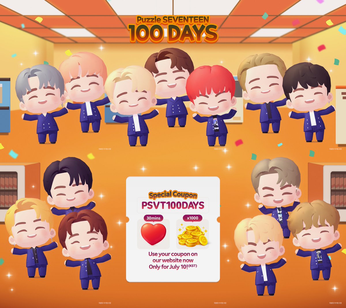 PuzzleSVT's tweet image. 벌써 #퍼즐세븐틴 100일 🎉
함께 해준 크루들 고맙고 앞으로도 같이 가요 🎵

오늘 단 하루!
100일 기념 특별 쿠폰까지 잊지 말고 등록하세요
Code💌 PSVT100DAYS
Website💨 puzzle17.hybeim.com/coupon/

#PuzzleSEVENTEEN
#세븐틴 #SEVENTEEN