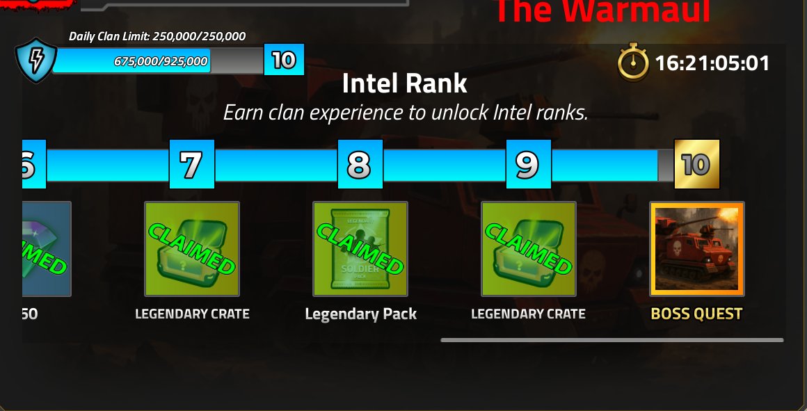 Agreg2025's tweet photo. @MilitaryTycoon @Roblox Clan xp is still stuck for level 9-10. We'll only have 2 in a half weeks to do Warmaul, can time be added since we haven't been able to do anything with the clan intel? https://t.co/D5OCT1YGq2