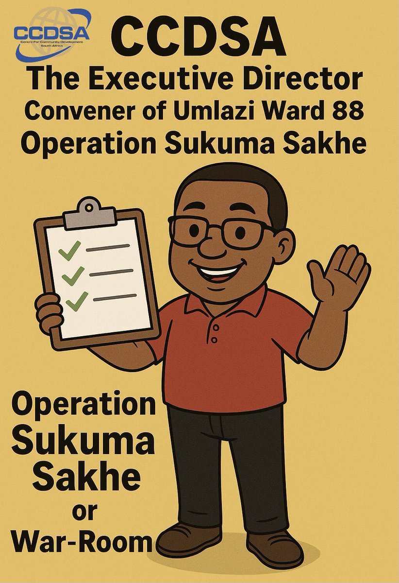 CentreforCommu1's tweet photo. 🚨 Big News from CCDSA!
Our Executive Director is officially the Convener of Umlazi Ward 88 Operation Sukuma Sakhe (War-Room) — leading a multi-sectoral movement for better service delivery in the community.
Working together. Driving impact. Leaving no one behind. 💥🛠️ #CCDSA https://t.co/IQPz5ypLaj