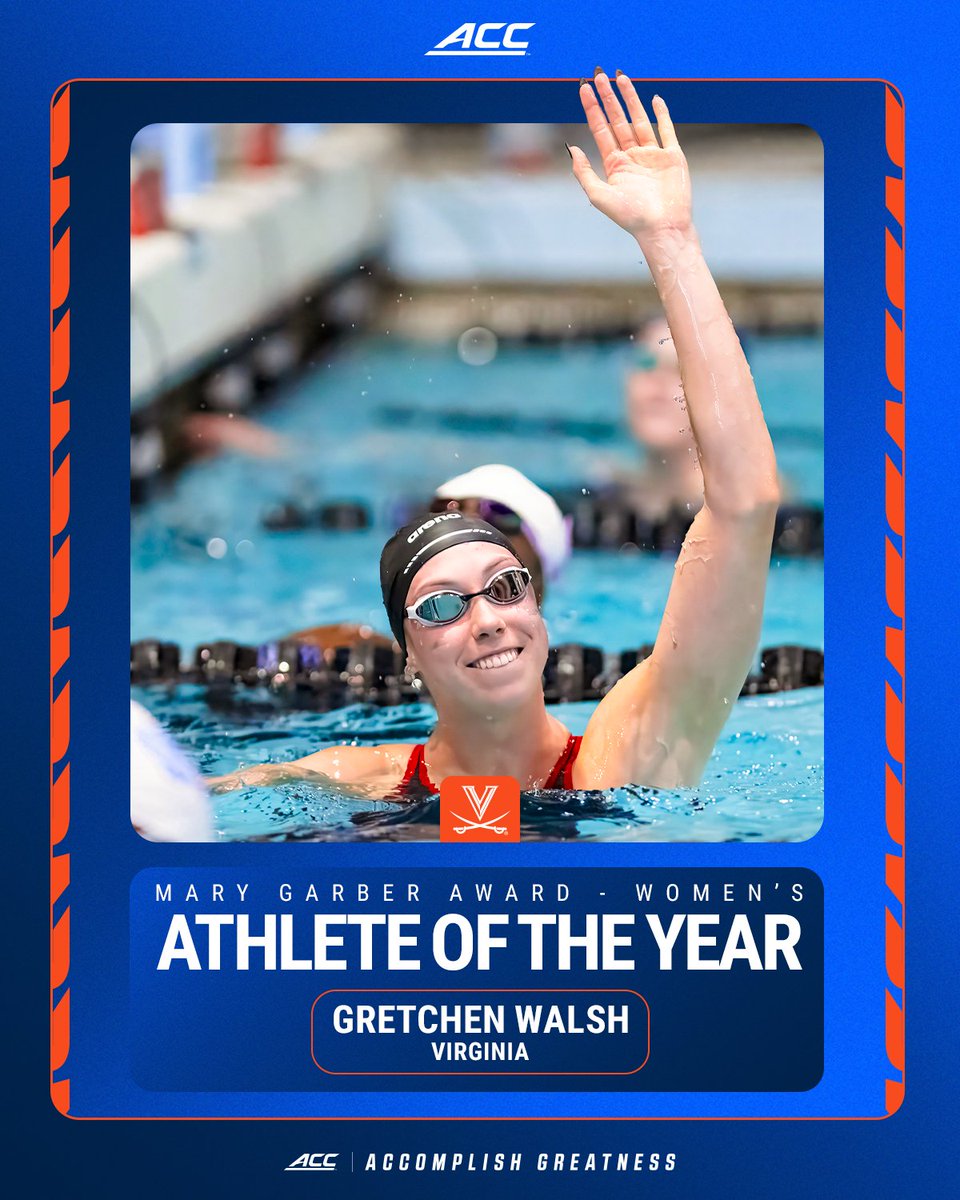 theACC's tweet image. 𝐅𝐎𝐑𝐄𝐕𝐄𝐑 𝐀 𝐋𝐄𝐆𝐄𝐍𝐃 ✨
Gretchen Walsh is your 2025 ACC Athlete of the Year!
🔗 theacc.co/25AthletesofYe…