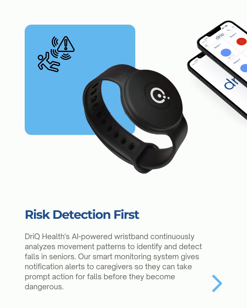 DriQHealth's tweet photo. DriQ Health's AI powered wristband + incontinence monitoring strips ensure safety for our seniors.

Real-time analytics and proactive response prevents serious outcomes.

#HealthTech #SeniorCare #IoT #Caregiving #Healthcare #DataDrivenDignity

https://t.co/REe2I5tmgG https://t.co/xTSNUMUosN