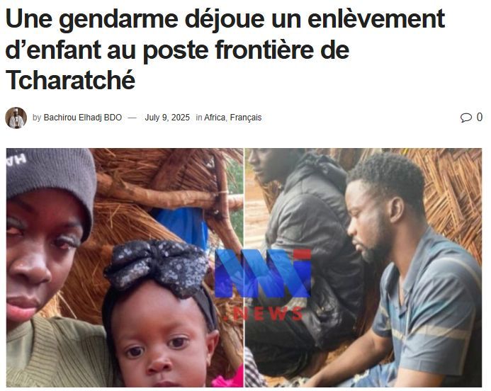 A gendarme officer, Adjutant ACHO Grâce, has received immense praise after she stopped two people trying to smuggle a baby across the Tcharatché border between Cameroon and Nigeria. They had already passed four checkpoints without being caught.
Thanks to her sharp observation,