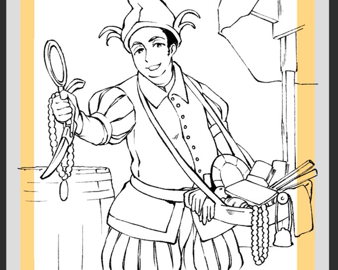 小間物屋
(ヨースト・アマン「職人づくし」の小間物屋・がらくた売りから) 