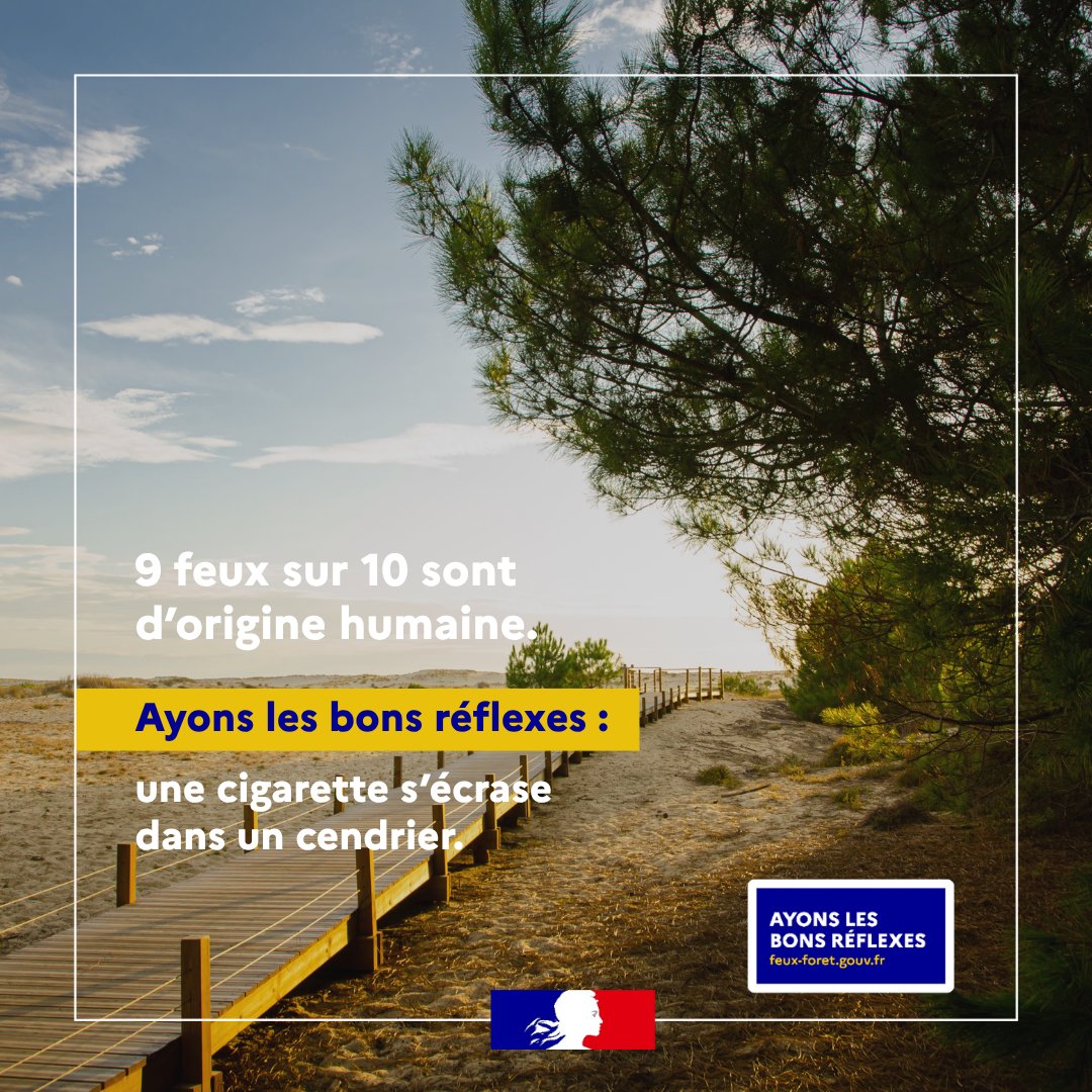 DFCI Aquitaine (@dfciaquitaine) on Twitter photo Cet été encore, il est primordial de se rappeler les chiffres clés :
👉 9 #incendies /10 sont d’origine humaine
🚩 1 #feudeforet /2 est lié à l'imprudence
🏡 80 % des feux se déclenchent à moins de 50m d’habitations
Pour profiter des vacances, adoptons les bons réflexes ! Cet été encore, il est primordial de se rappeler les chiffres clés :
👉 9 #incendies /10 sont d’origine humaine
🚩 1 #feudeforet /2 est lié à l'imprudence
🏡 80 % des feux se déclenchent à moins de 50m d’habitations
Pour profiter des vacances, adoptons les bons réflexes !