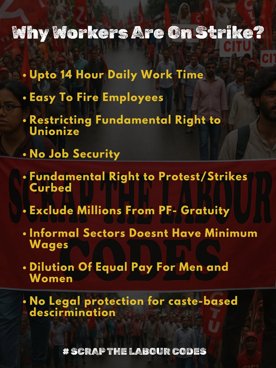 Leftist_Love's tweet image. &quot;Modi’s &apos;reforms&apos; are nothing but corporate gifts wrapped in anti-worker policies. Stripping away rights, crushing unions, and silencing dissent — this is not vikas, it’s exploitation. #ScrapLabourCodes #ModiAgainstWorkers