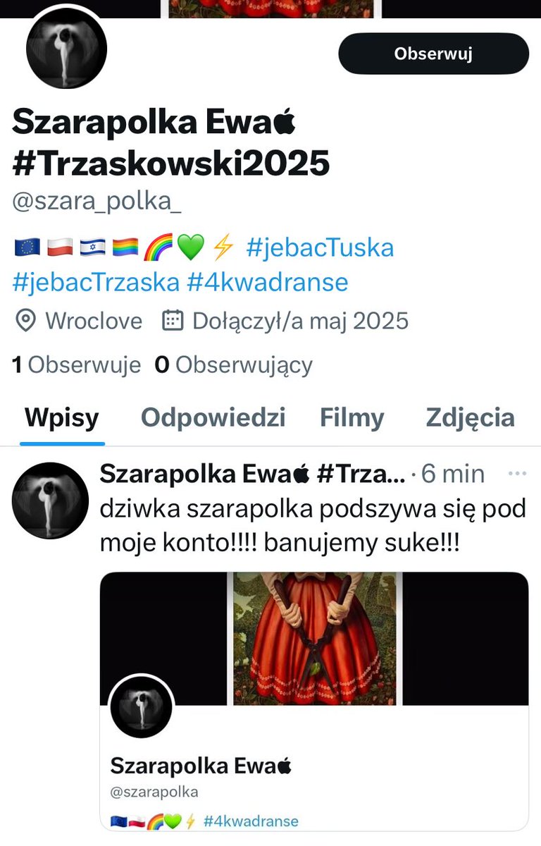 Konto mnie trollujące znów się reaktywowało i hejtuje.
Proszę, nie nabierajcie się na to.
👉  @szara_polka_