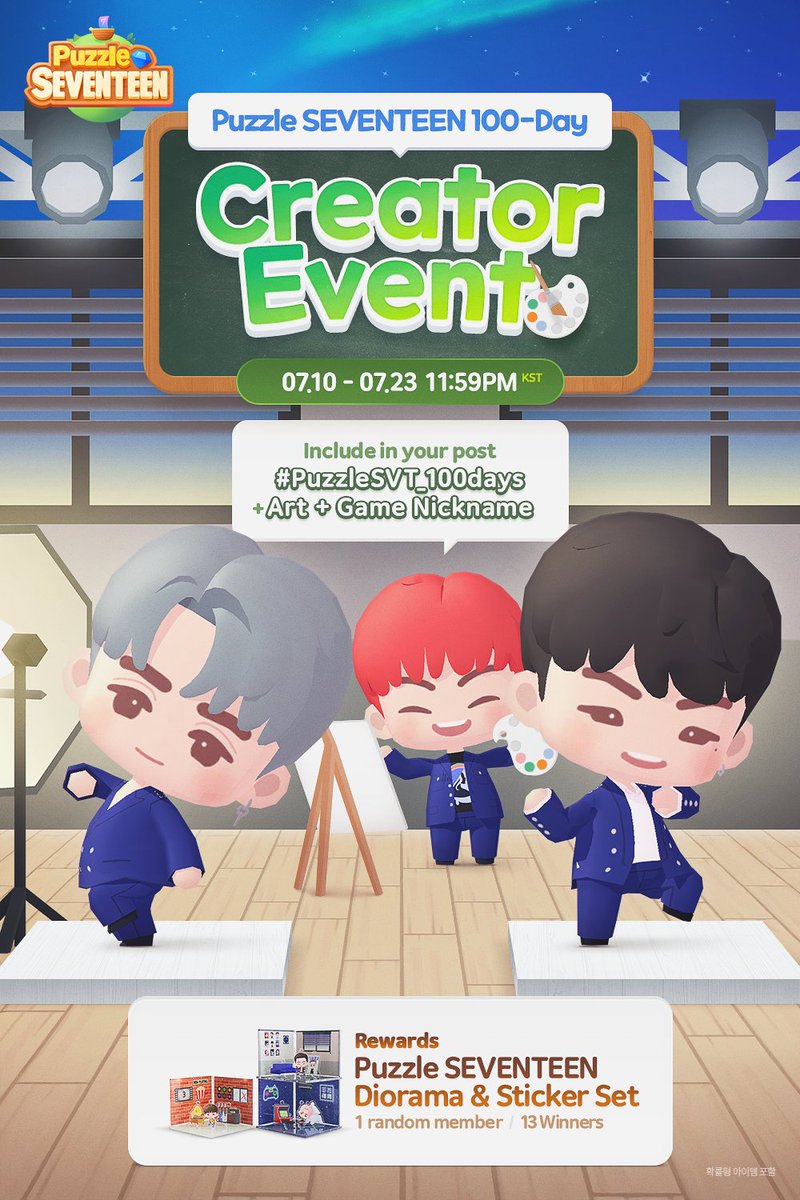 PuzzleSVT's tweet image. 🎨 #PuzzleSEVENTEEN Creator Event 

퍼즐틴 100일 기념! 
퍼즐틴과 함께한 추억을 아트로 남겨주세요💗
캐릭터or퍼즐or미니룸 어느 무엇도 환영 🥰
추첨을 통해 퍼즐틴 공식 머치를 13분께 드려요!

👉 hybe.im/ChH1X

#퍼즐세븐틴 #PuzzleSEVENTEEN
#세븐틴 #SEVENTEEN