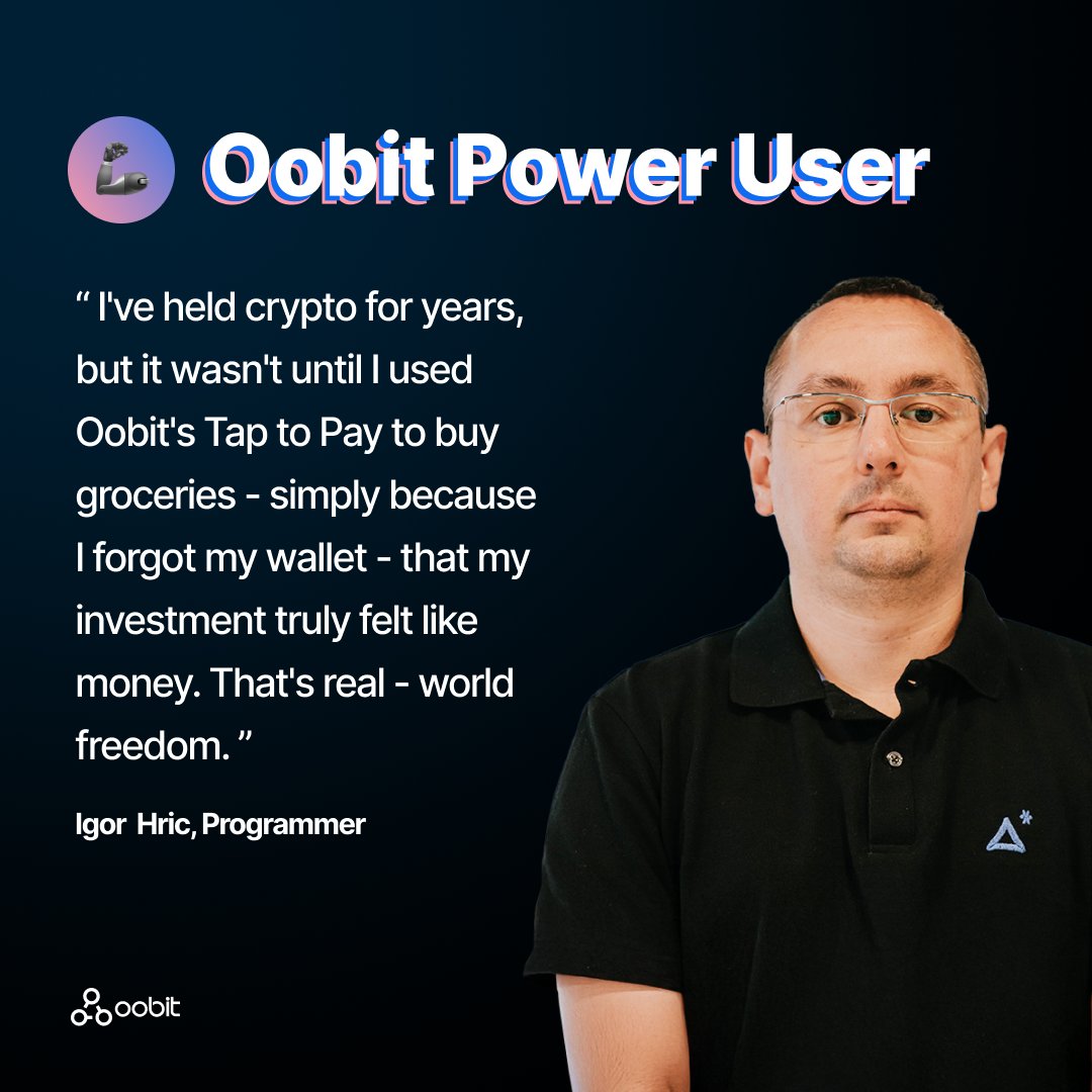 oobit's tweet image. For our power users like Igor, crypto isn’t theory. It’s groceries, it’s convenience, it's spendable and it's part of daily life.
Be like Igor.